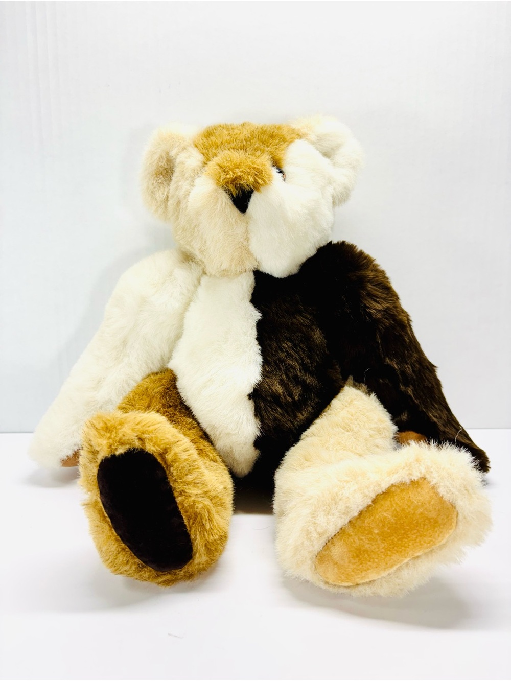 Vermont Teddy Bear Misfit Patchwork Plush 16" Brown Cream Stuffed Animal Joints